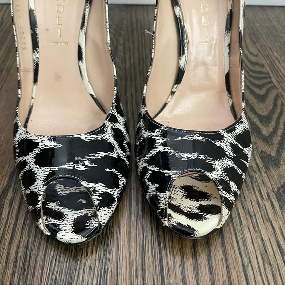 Casadei patent leather peep toe animal print stiletto heels made in Italy s10 - Picture 3 of 10